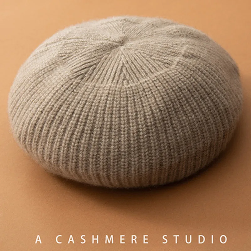 Women 100% Cashmere Berets French Artist Style Warm Winter Beanie Hat Retro Beret Solid Elegant Lady All Matched Autumn Caps 2