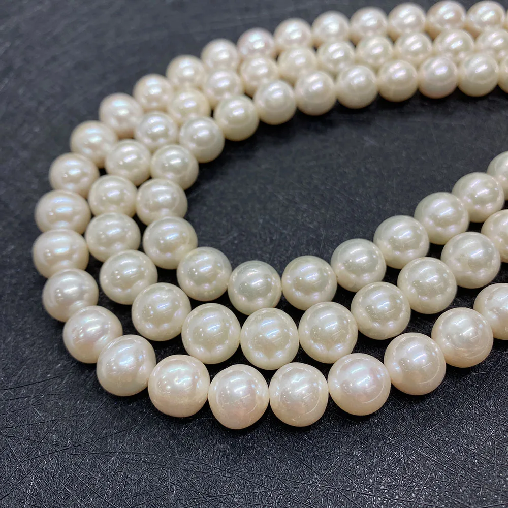 Natural Freshwater Pearl Beads High Quality White Round Perforated Beads DIY Necklace Earrings Jewelry Accessories 11-12mm