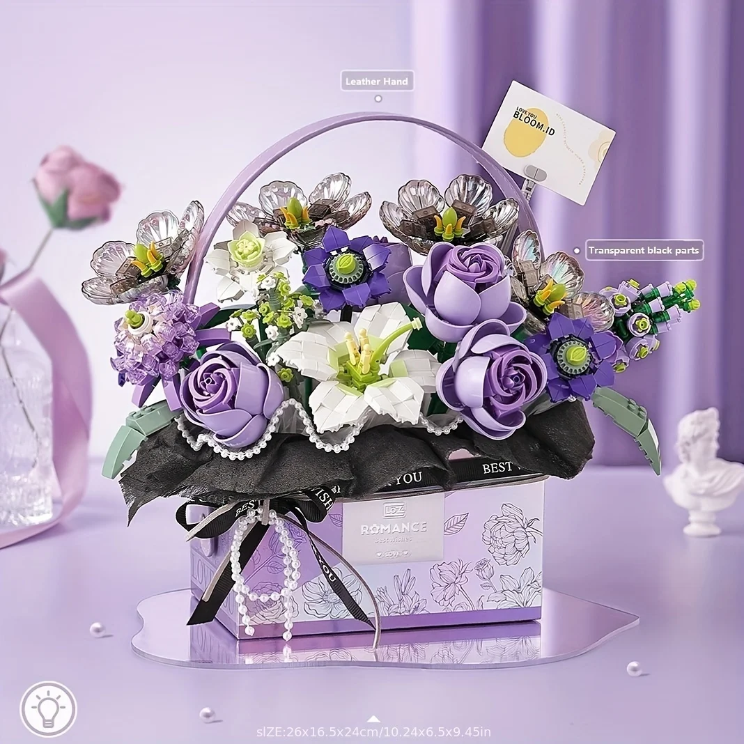 Regalo di nozze Cesto di fiori Bouquet K di costruzione Blocchi di fiori a LED di Natale Giocattoli Regalo per la ragazza amante San Valentino Festa della mamma  26