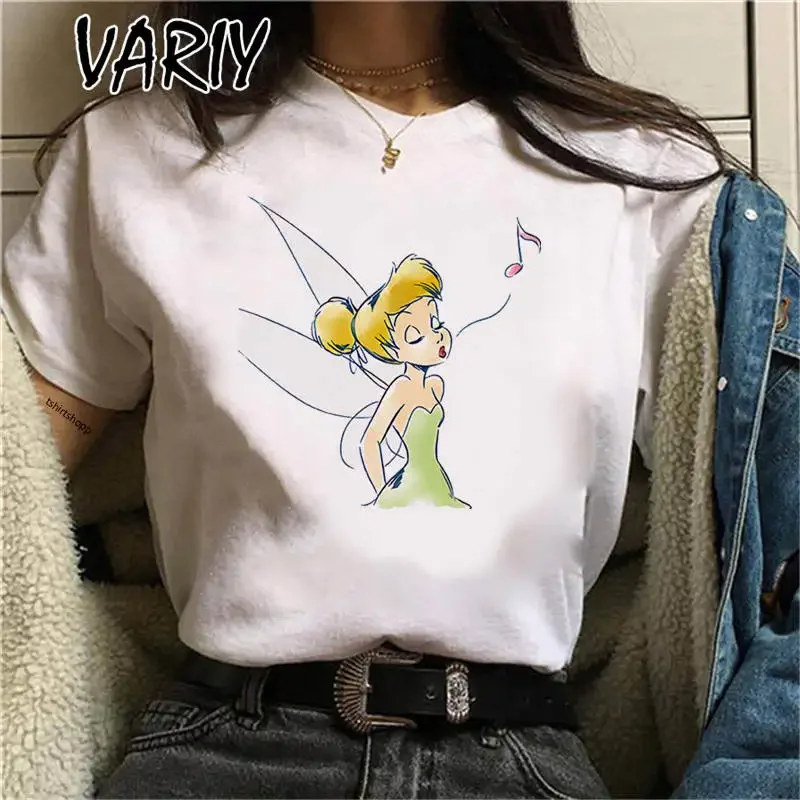 thumbnail image 1 of Camisetas con estampado de Tinker Bell para mujer, camiseta gráfica de cuento de hadas de Anime de dibujos animados a la moda de verano, ropa bonita de gran tamaño para chica, Tops, 1 of 5