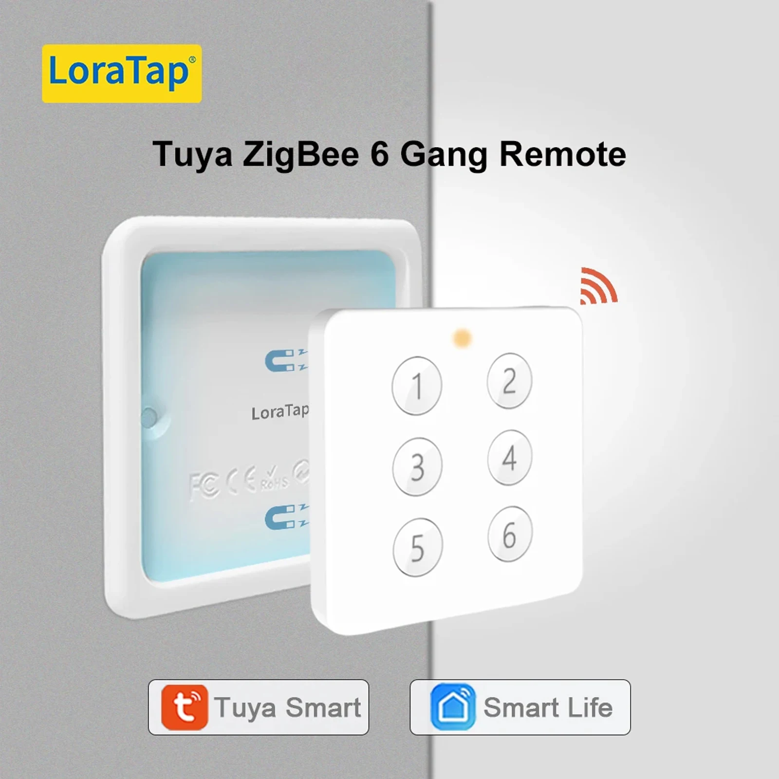 LoraTap ZigBee 3.0 Tuya Smart Life EU Standard 6 Button Gang Scene Magnetic  Remote Control Switch App Gateway Hub Required