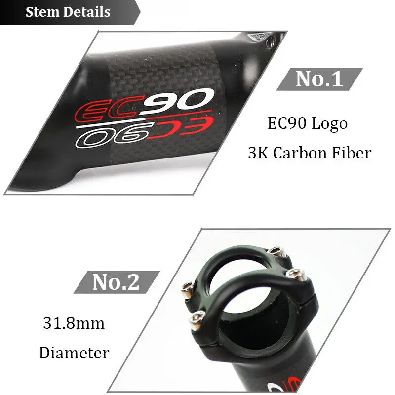 Aluminum Alloy+Carbon Fiber Bicycle Stem 60-120mm 6/17 Degree 1-1/8'' Bike Handl