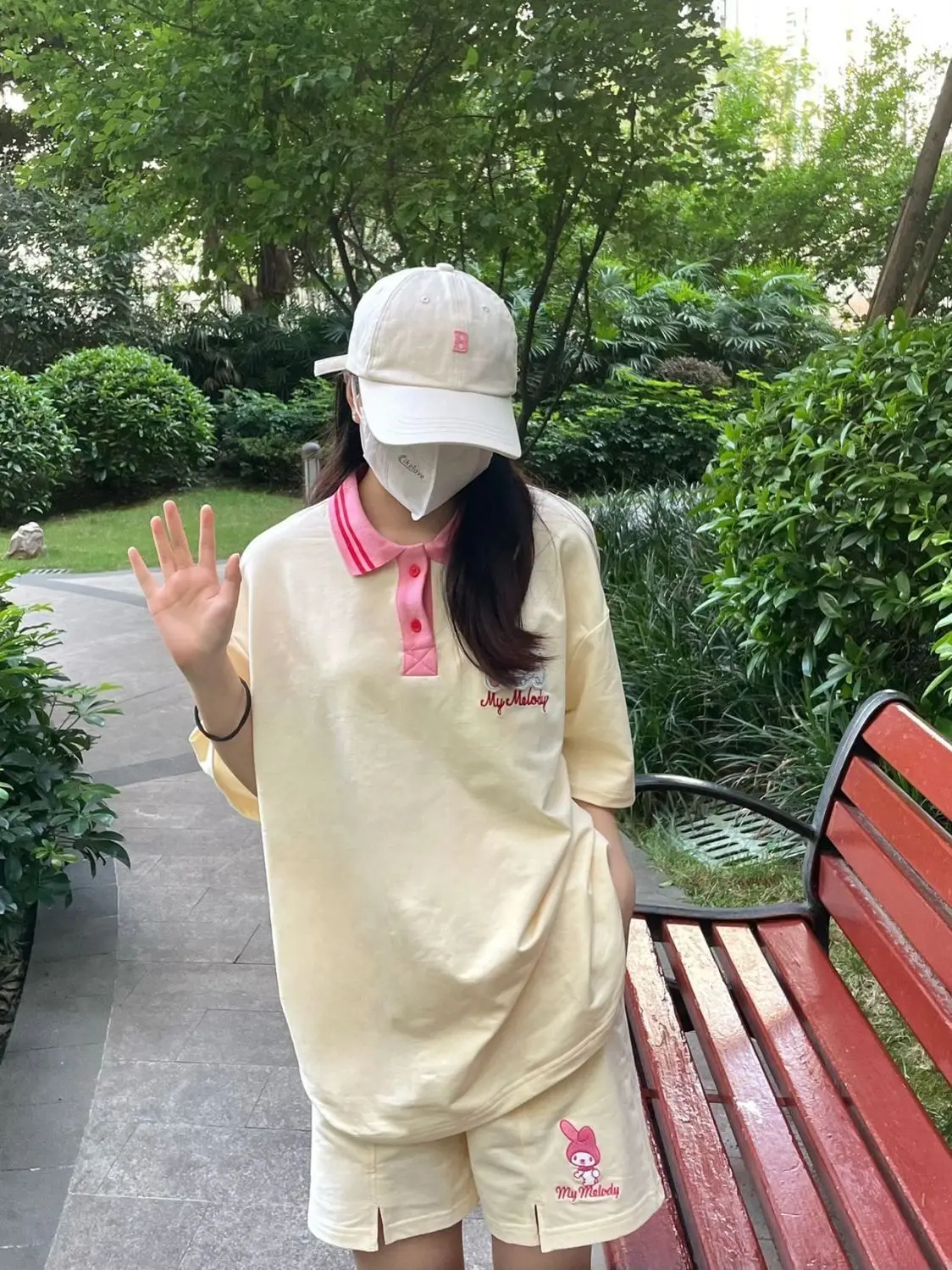 

Summer sportswear female cute girls short-sleeved polo shirt casual shorts casual running clothes two-piece set 2024