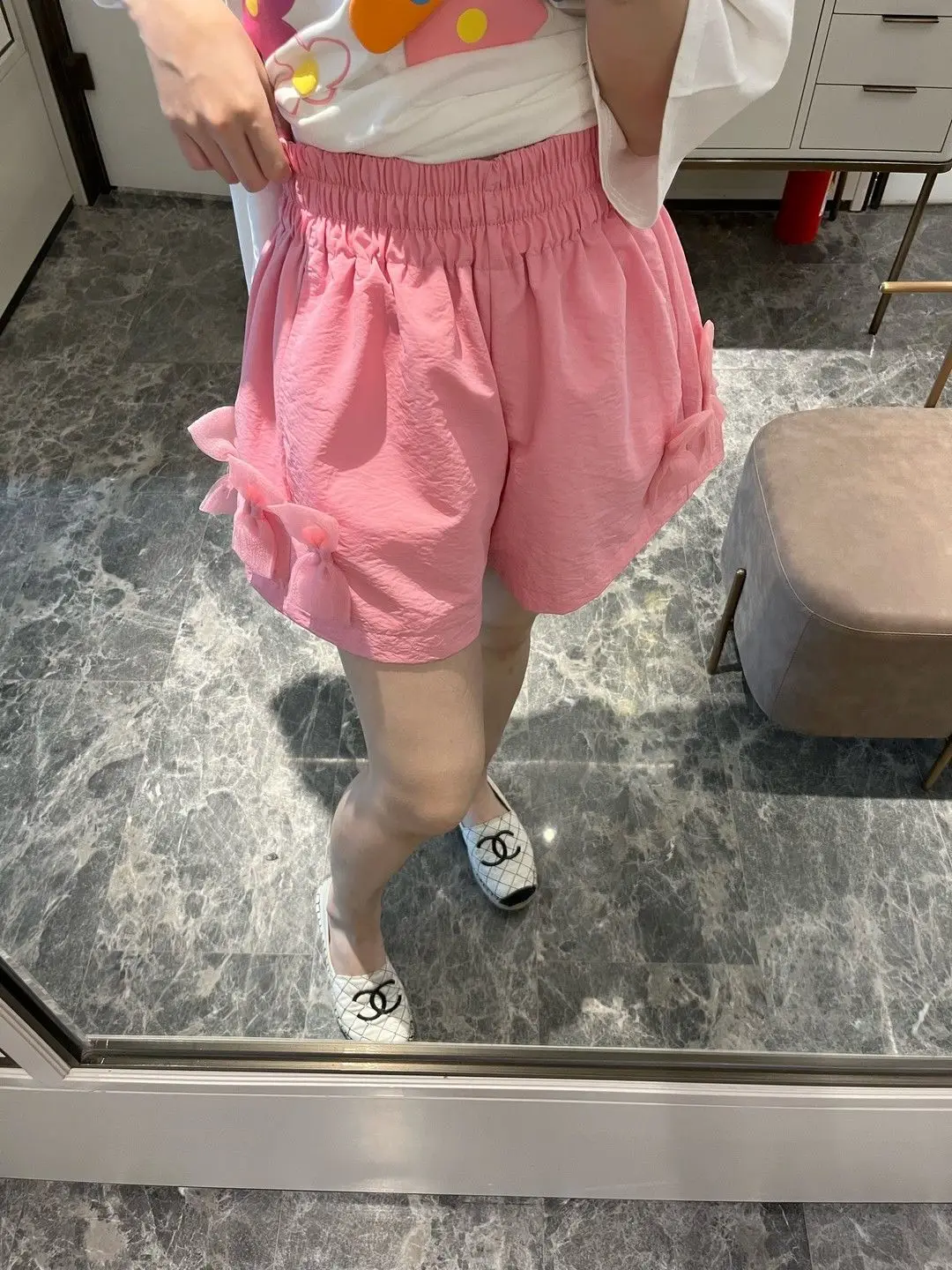 5XL Pink Bow Tie Shorts Summer Cute Print Women Shorts Clothing Solid Color All Match Cute Kawaii 2023 New