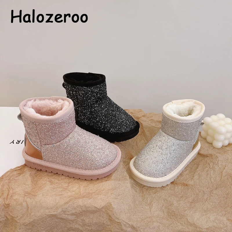 

New Kids Snow Boots Baby Girls Bling Ankle Shoes Children Brand Fashion Boots Toddler Warm Princess Boots Glitter Shoes Winter