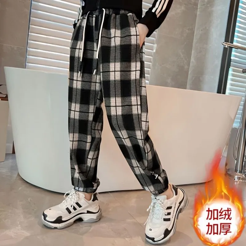 

Winter Autumn Teens Girls Plaid Plus Velet Pants for Kids Clothes Girls Warm Thick Casual Pants Children's Trousers Sports Pants