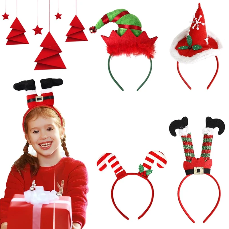 Cartoon Christmas Headbands Xmas Hat Santa Claus Leg Hairband Girl Favor Gifts Head Band Merry Decor