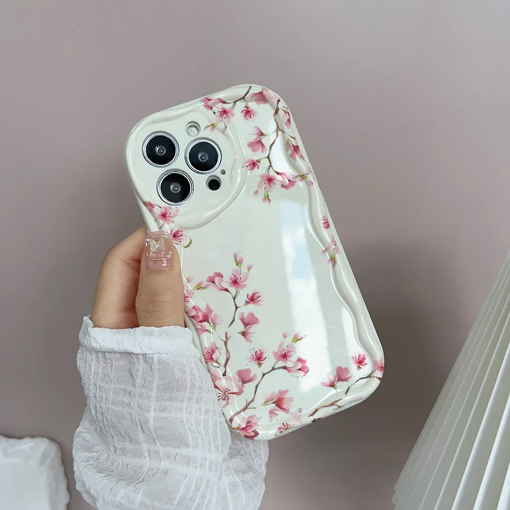 Flower Cream Wavy Edge Phone Case Cover