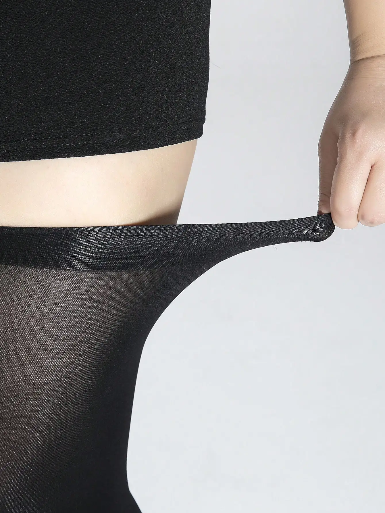 Plus Size Women Breathable Transparent Black Solid Color Thigh-High Socks Thigh High stockings