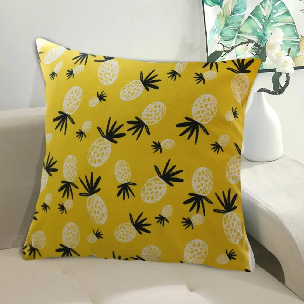 1pc Throw Pillow Cover Korean Style Soft Square Printed Pineapples Flax