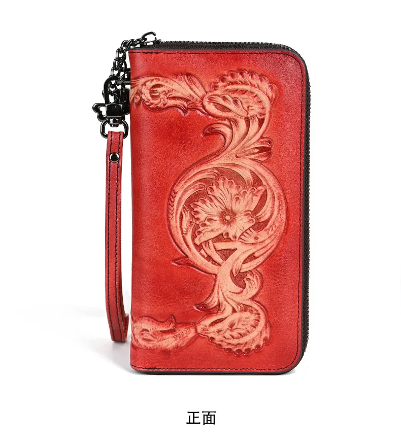 3D Floral Kuh Leder Handtasche Tasche für Frau Große Lange Echtleder Clutch Modische Damen Kuh Leder Geldbörsen – Detail 15