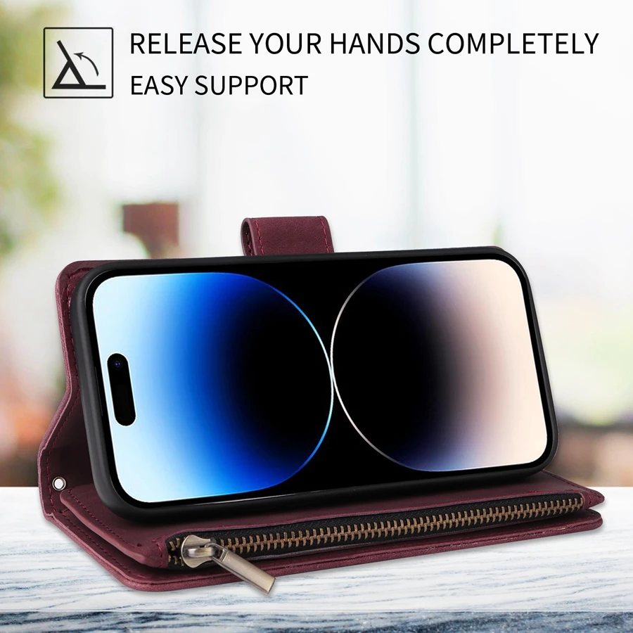 Luxurious Multi-Card Zipper Magnetic Flip Leather Wallet Case