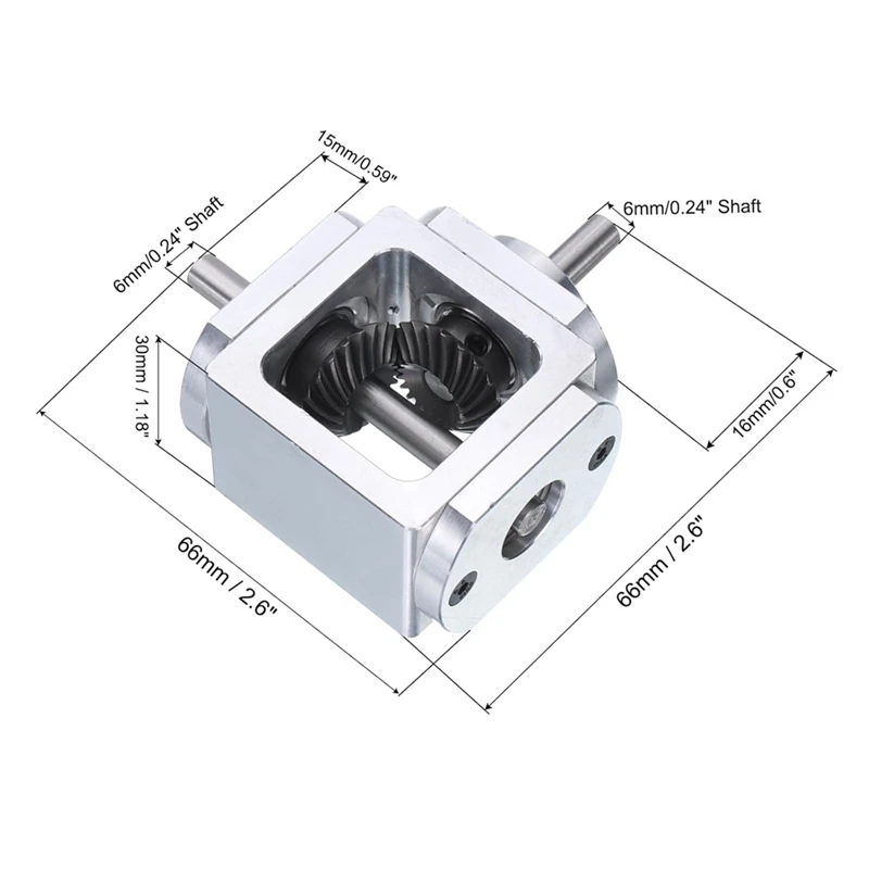 Motor Gear Transmission Gear 90 Degree Right Angle Bevel Gear-Box 1:1 Single Output Shaft 1 Module 20 Teeth Aluminum Frame
