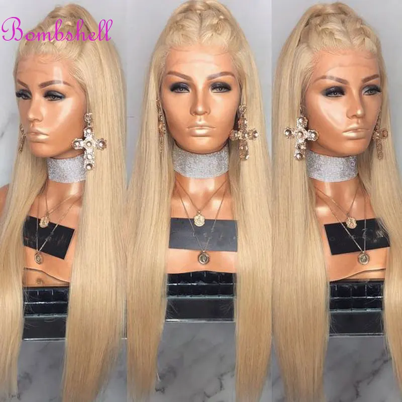 

Straight Synthetic Hair Lace Front Wig Blonde Mix Gold Brown Heat Resistant Fiber Natural Hairline Side Part For Fashion Woman