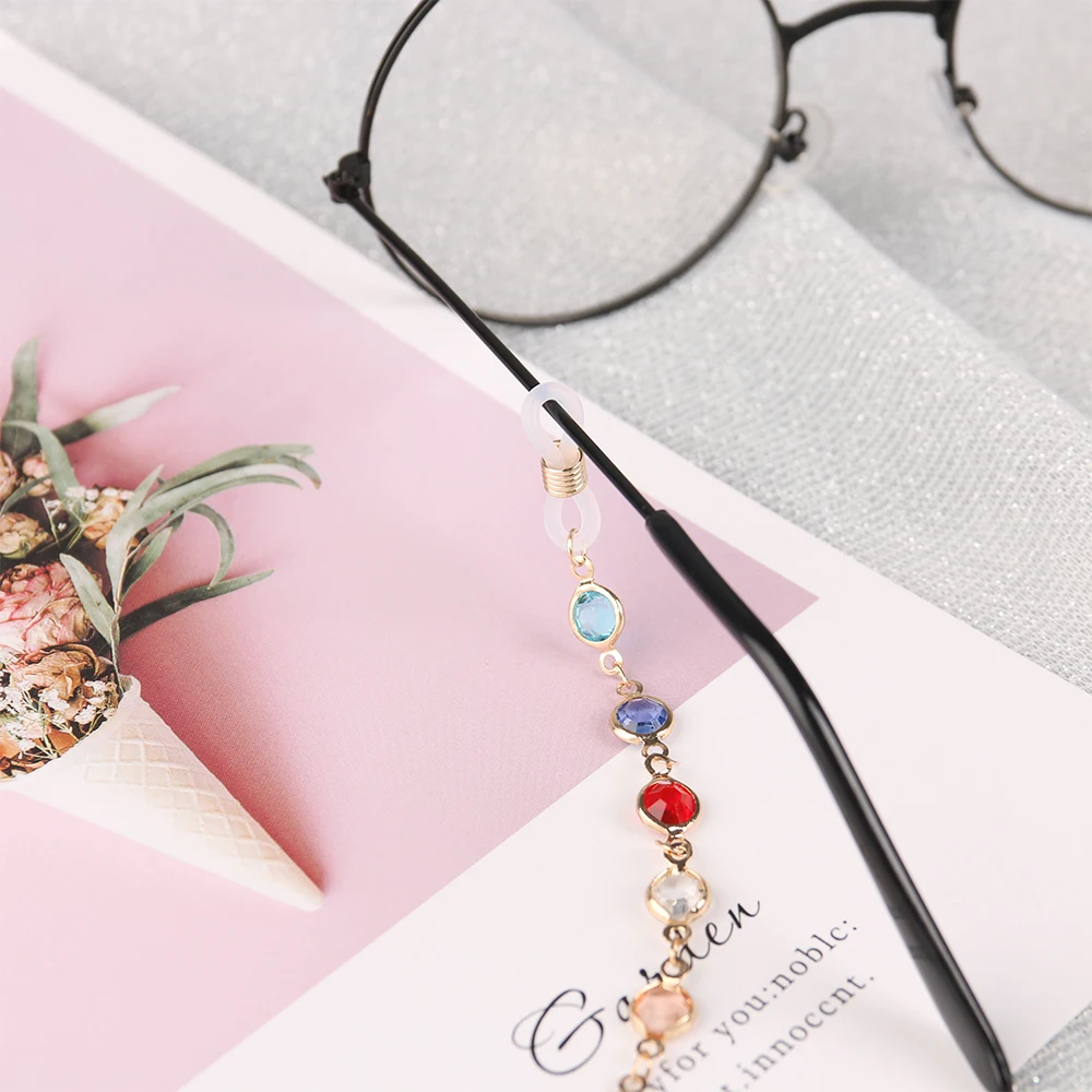 Fashion Metal Crystal Sunglasses Chains Round Beaded Eyeglass Chain Mask Holder Glasses Chain Mask Lanyard Jewelry For Women