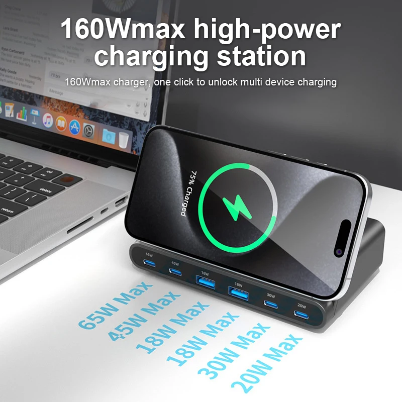 

Беспроводное зарядное устройство с 6 портами USB Type-C, 160 Вт
