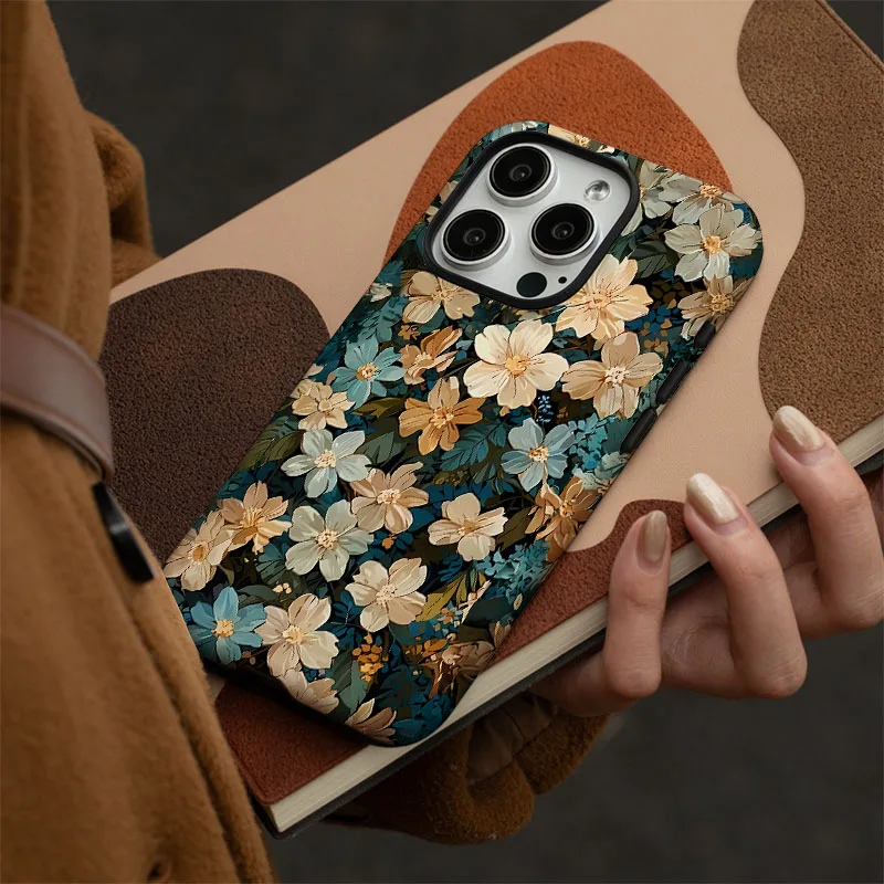 Retro Flower Phone Case with 2-in-1 Protection Film