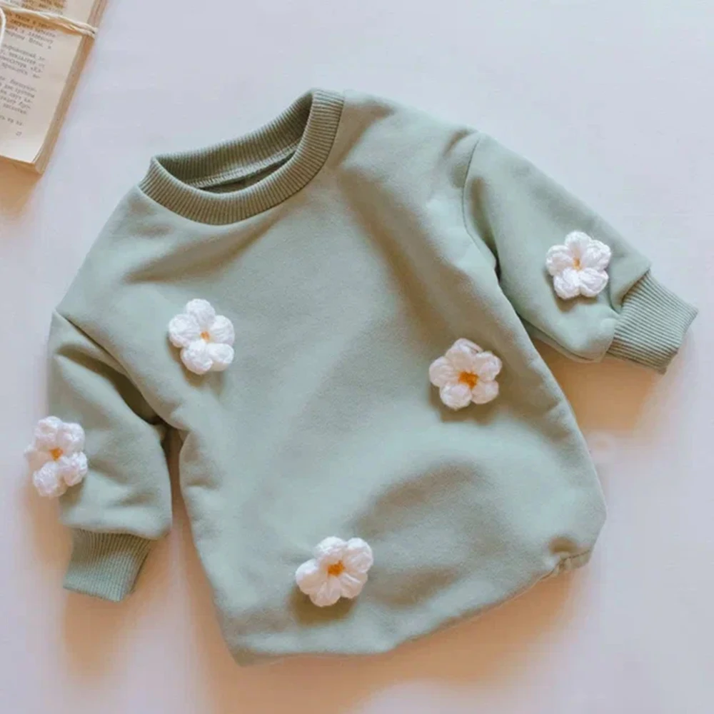 Newborn Baby Romper Embroidery Flower Sweatshirts Romper Jumpsuits Long Sleeve Clothes Infant Rompers Spring Cute 0-6M 12M 24M
