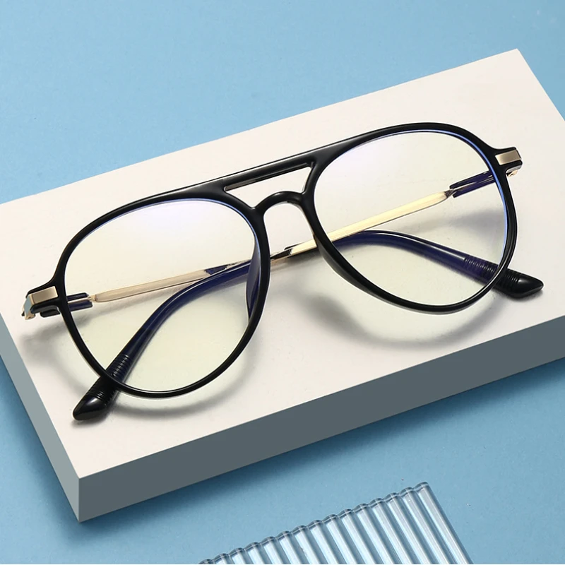 Men Reading Glasses Fashion Double Bridge Large Frame Computer Glasses Women Blue Light Blocking Farsighted Eyewear +100 To +400