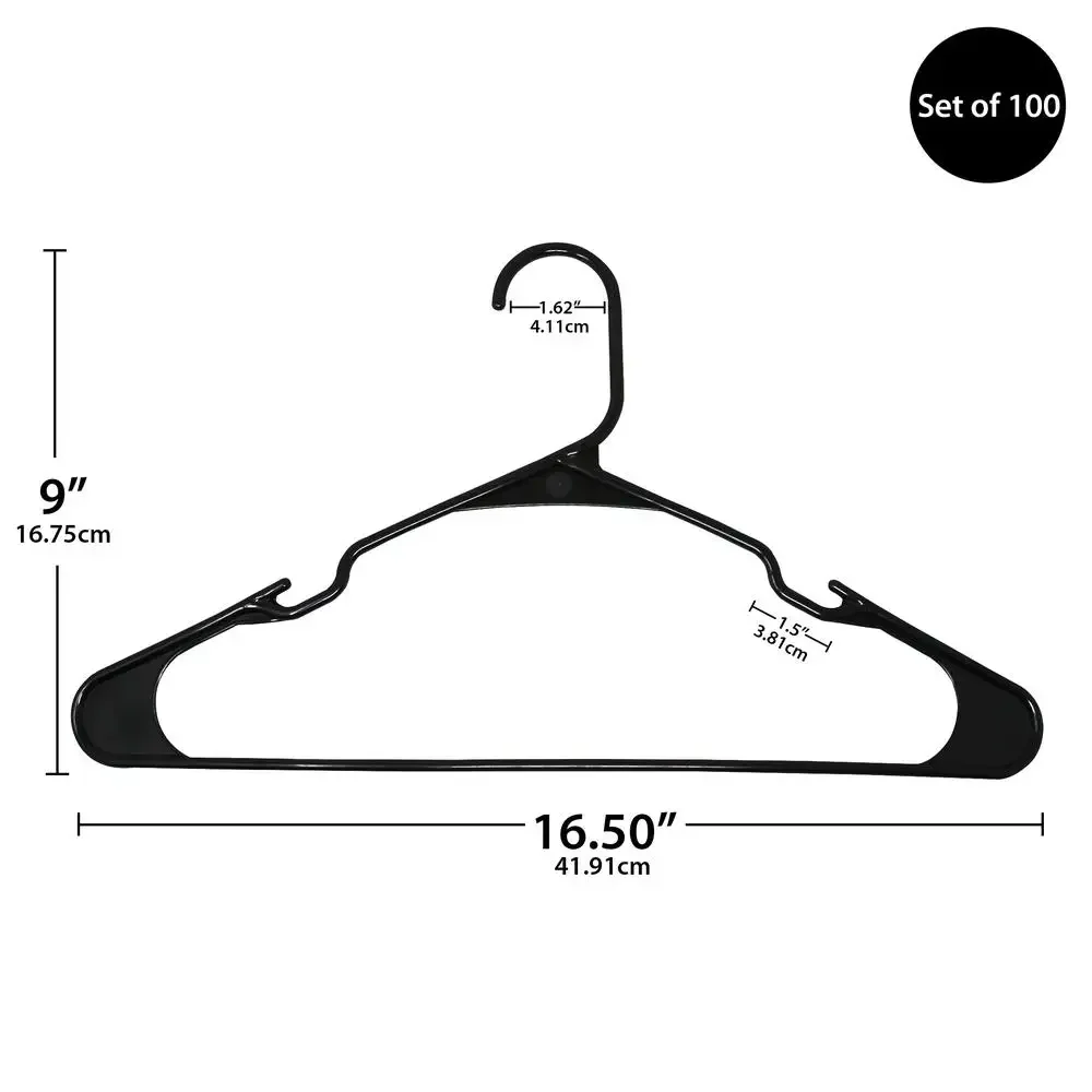 100-Pack Plastic Hangers Black Notched Adult Closet Organization Storage Solution Sweaters Shirts Coats Strong Durable Easy 2