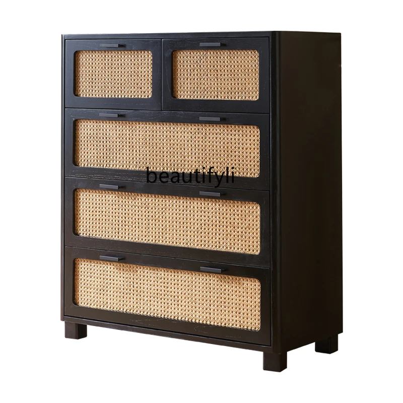 Nordic Solid Wood Storage Cabinet Simple Modern Rattan Sideboard Cabinet B & B Home Entrance Cabinet