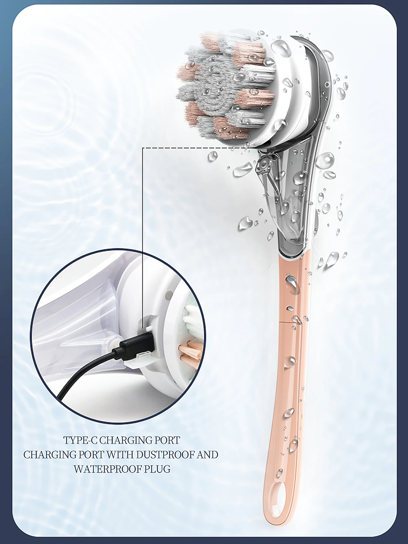 Cleaning Brush Kemei Split Type Electric Body Brush Rechargeable Rotating Back Washer Long Handle Exfoliating Scrubber for Shower Bathing