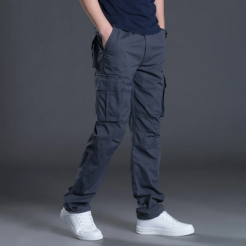 2024 New Large Pocket Loose Overalls Men's Outdoor Sports Jogging Tactical Pants Elastic Waist Pure Cotton Casual Work Pants 6