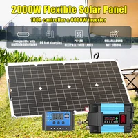 Kit de panneaux solaires 2000 W – Chargeur de batterie 12 V, onduleur 4000 W 110 V/220 V pour système d'alimentation complet pour la maison et l'extérieur 2