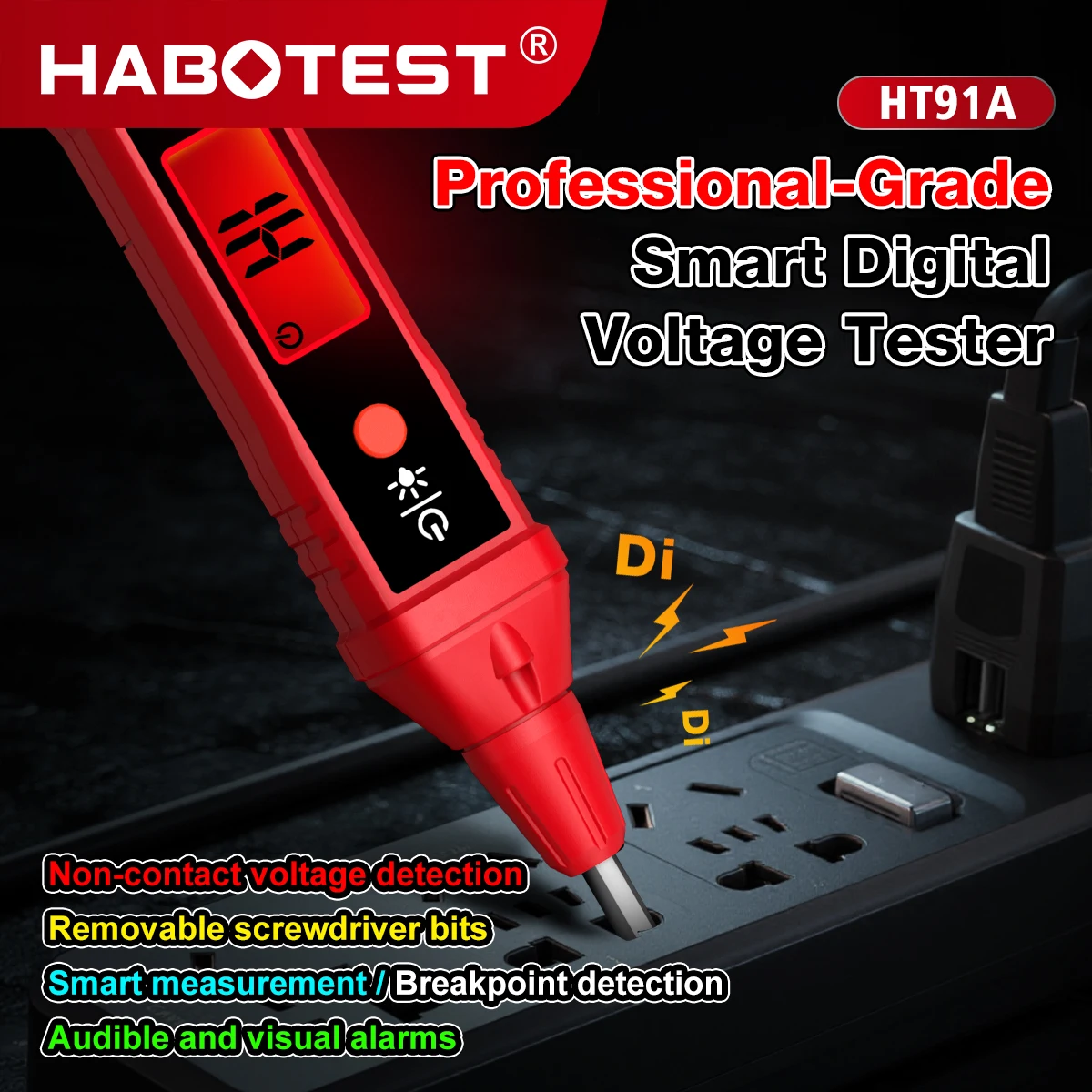 HABOTEST HT91A 비접촉식 AC 전압 테스터 디지털 전압 감지기 전기 테스트 펜 전압 테스터 펜