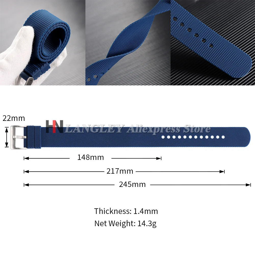 Premium Waterproof Silicone Rubber Watch Strap - Elastic Woven Pattern in Black, Blue, Grey, and Orange