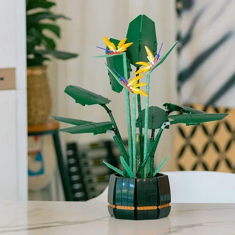 

Spot Goods 1173 Pcs Bird of Paradise Bouquet Rose Building Block 10289 Bricks Unziptoy Potted Illustration Holiday Birthday Gift