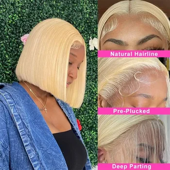 Parrucche BOB frontali in pizzo 13X6 # Parrucca per capelli umani Bob biondo 613 Parrucche anteriori in pizzo dritto Remy per donne Capelli trasparenti prepizzicatiUGo