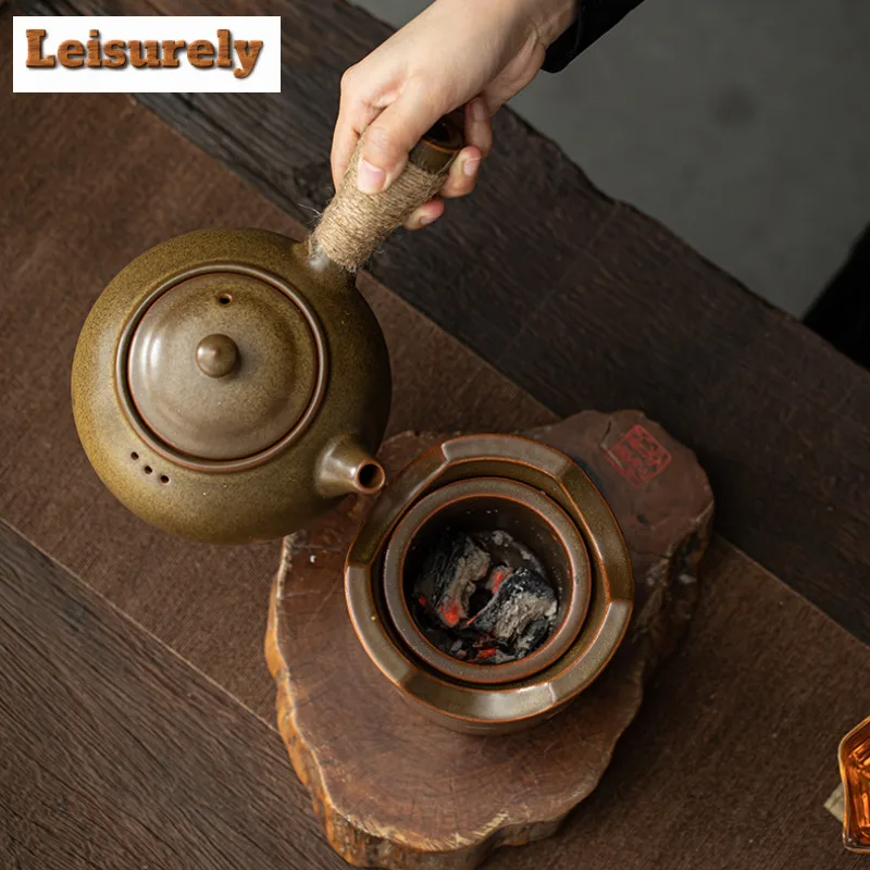 Retro Tea Dust Glaze Charcoal Stove Dry Burning Side Handle Pot Carbon Wind Furnace Small Warmer Tea Stove Boiling Water Kettle
