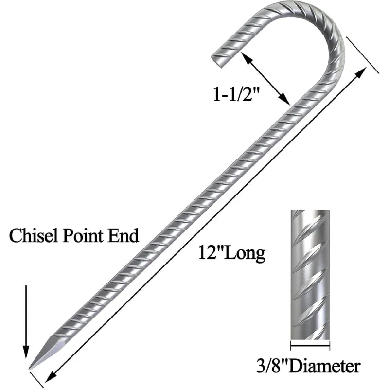 AAGUT 32PCS Galvanized Rebar Tent Stakes J Hook 12 inch, Chain Link Fence Stakes Canopy Yard Landscape Garden Staples
