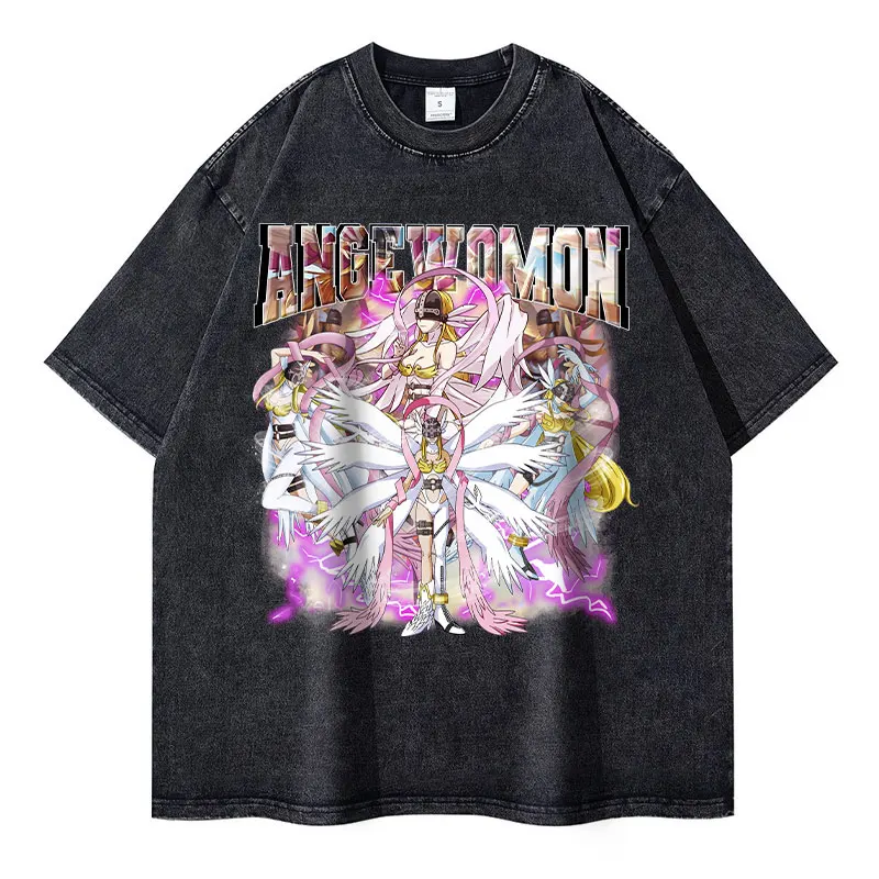Angemon T Shirts Vintage Washed Anime Digimon Adventure T