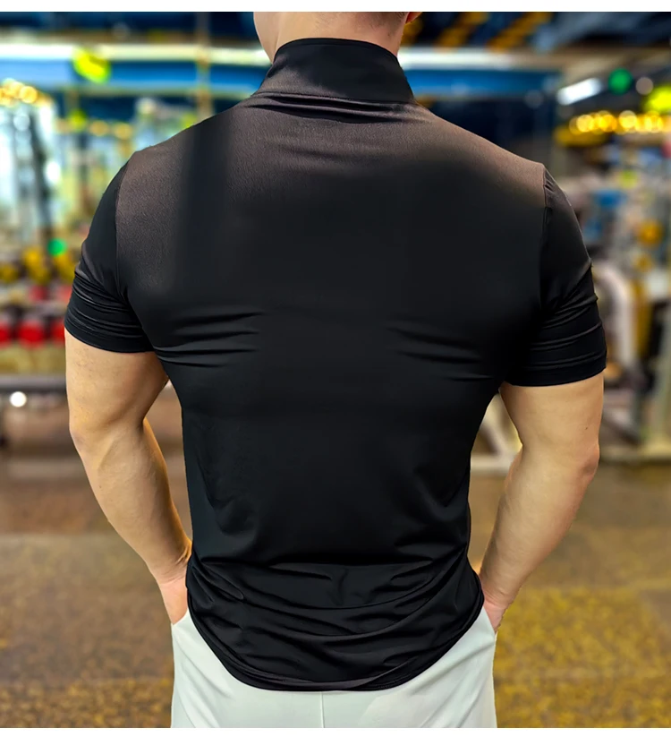 Men Running Short Sleeve T-shirt Outdoor Fitness Muscle Fit Shirt for Male Gym Jogging Sports Tops Tennis Elastic Breathable Tee