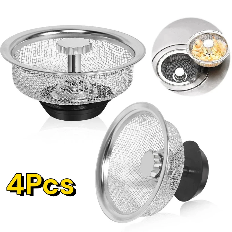 Kitchen Sink Filter Stainless Steel Sink Sewer Mesh Strainer Hair Catcher Waste Plug Filter