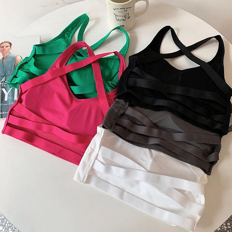 Yoga Tank Tops Women Fitness Crop Top Shockproof Sports Bras Training Sleeveless Sport Gym Tops Sexy Cross Back Running Vest