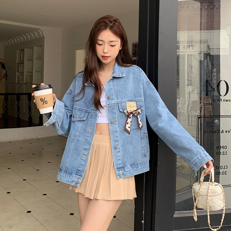 

2023 New Spring Loose Small Slim Heavy Duty Denim Coat With Diamond Scarf Free Shipping