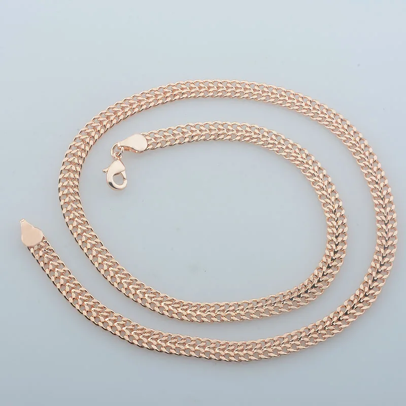 6mm Men Women Jewelry 585 Rose Gold Color Curb  Necklace Bracelet Set