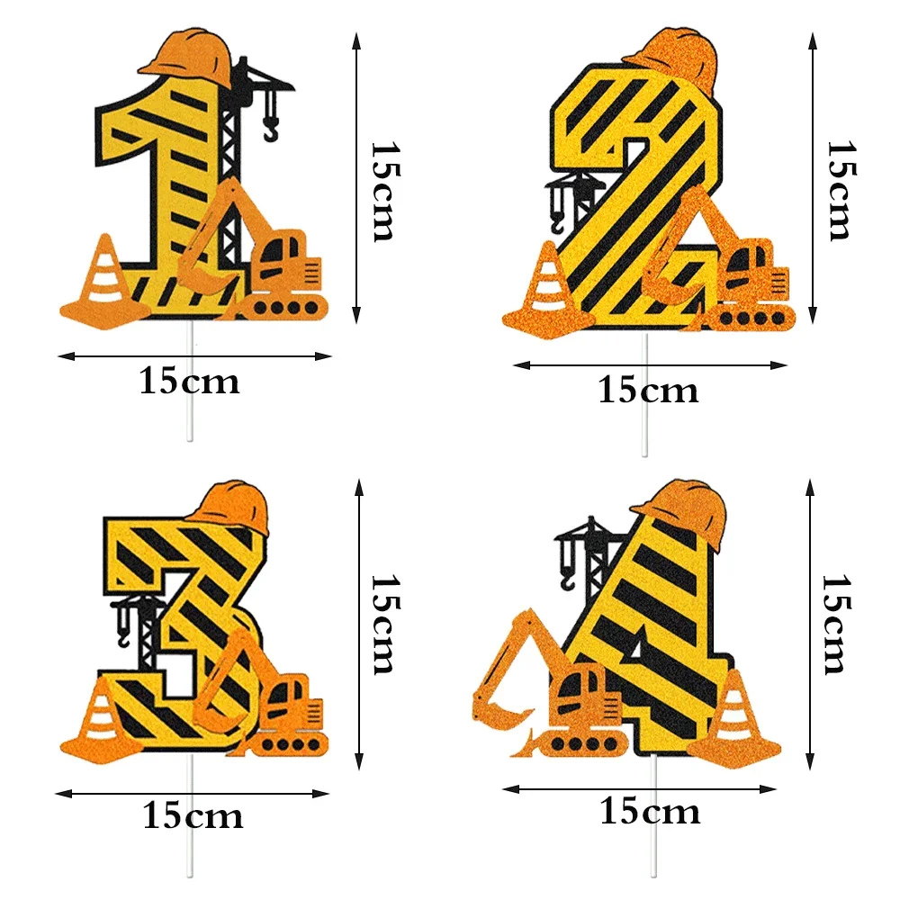 Engineering Birthday Party Large Figures Cake Toppers Decoration Excavator Banner Latex Balloons Construction Party