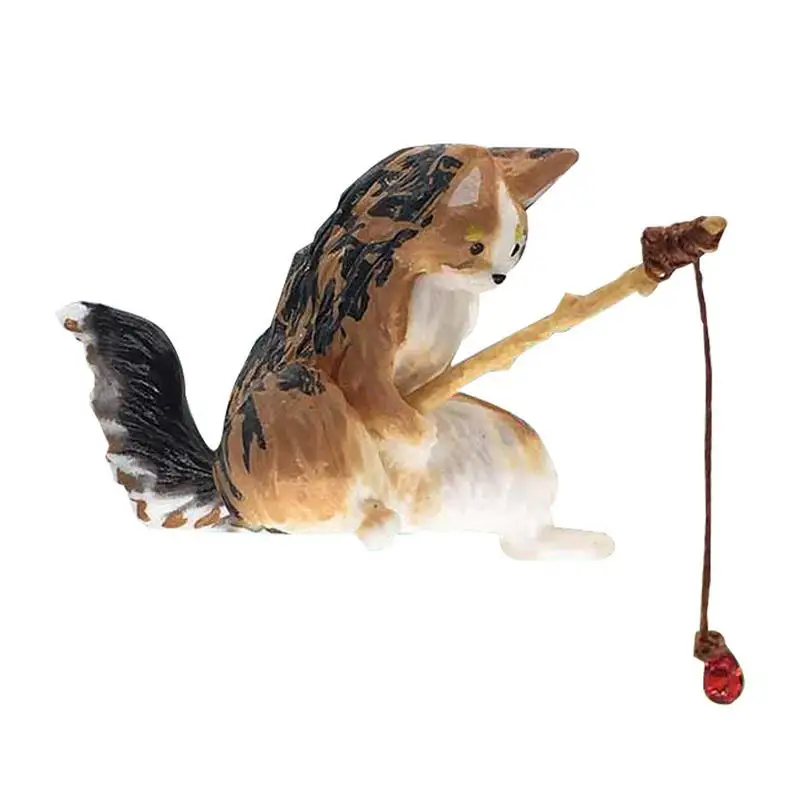 

Cat Fishing Figurine Portable Cat Fishing Toys Animal Model Flexible Cat Staues Resin Art Sculpture Vivid Shape Cat Fishing