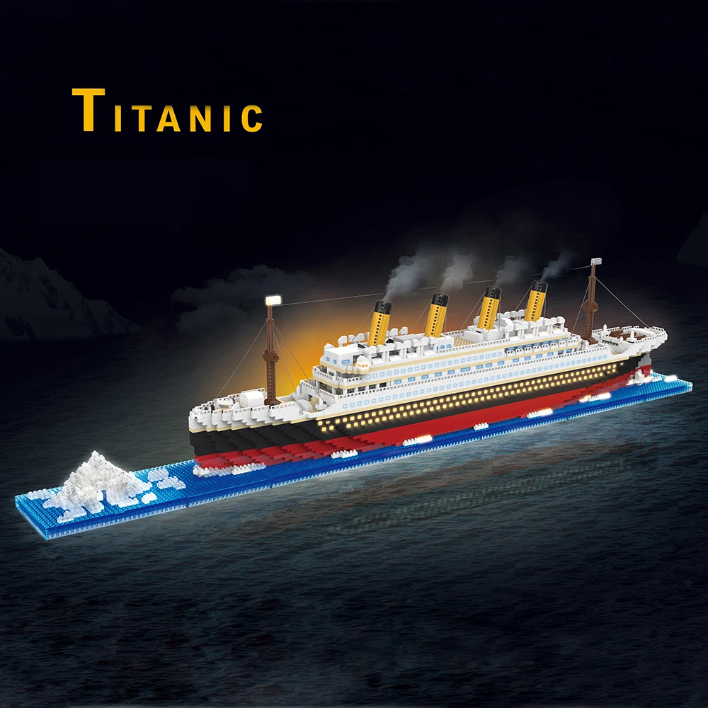 

KNEW BUILT Titanic Cruise Big Iceberg Ship Model Mini Building Blocks Toys for Adult Girls Gift Kits Assemble Boat Micro Bricks