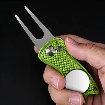 1pc Foldable Golf Divot Repair Tool with Golf Ball Tool Pitch Groove Cleaner Golf Accessories Putting Green Fork Training Aids 1
