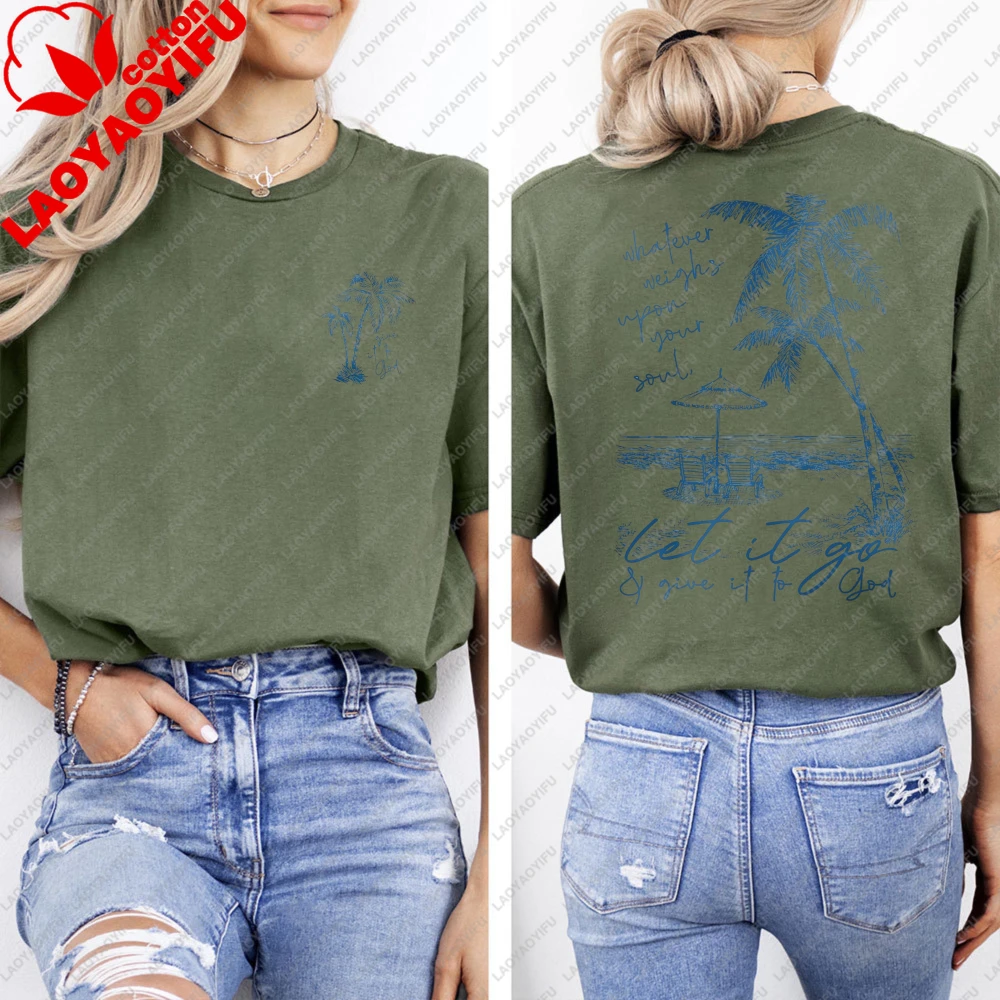 Tropical Palm Beach Women's Casual Cotton T-Shirt - Summer Fashion Top