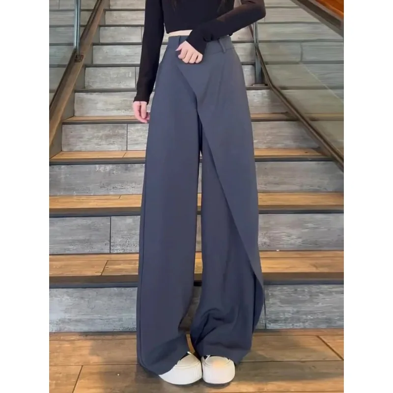 

SuperAen Spring and Autumn New Irregular Spliced Straight Leg Pants Women's Koean Style Street Draping Suit Pants Women