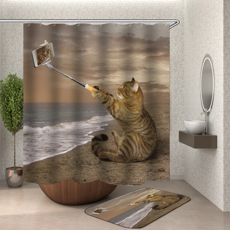 Tenda Da Doccia Con Simpatico Gatto Per Bambini – Impermeabile, In Poliestere, Con Ganci Inclusi – Decorazione Divertente Per Il Bagno