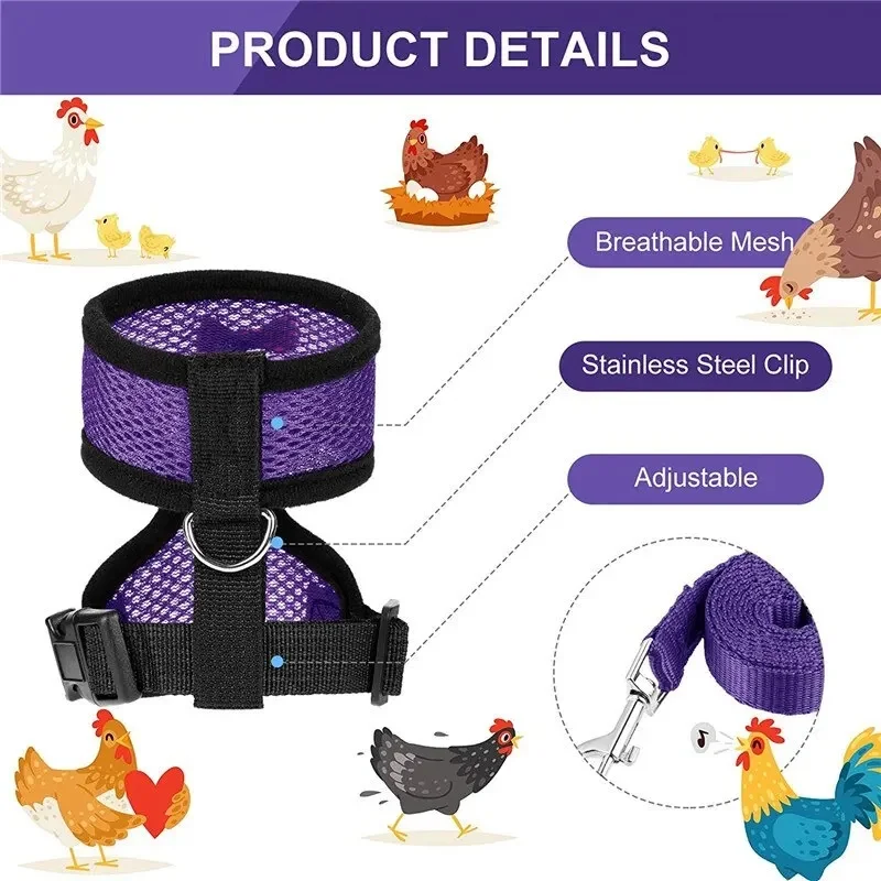 Pet Adjustable Harness Leash for Chicken Puppy Comfortable Breathable Pet Vest for Small Dogs Duck Goose Training Accessories chicken toys accessories