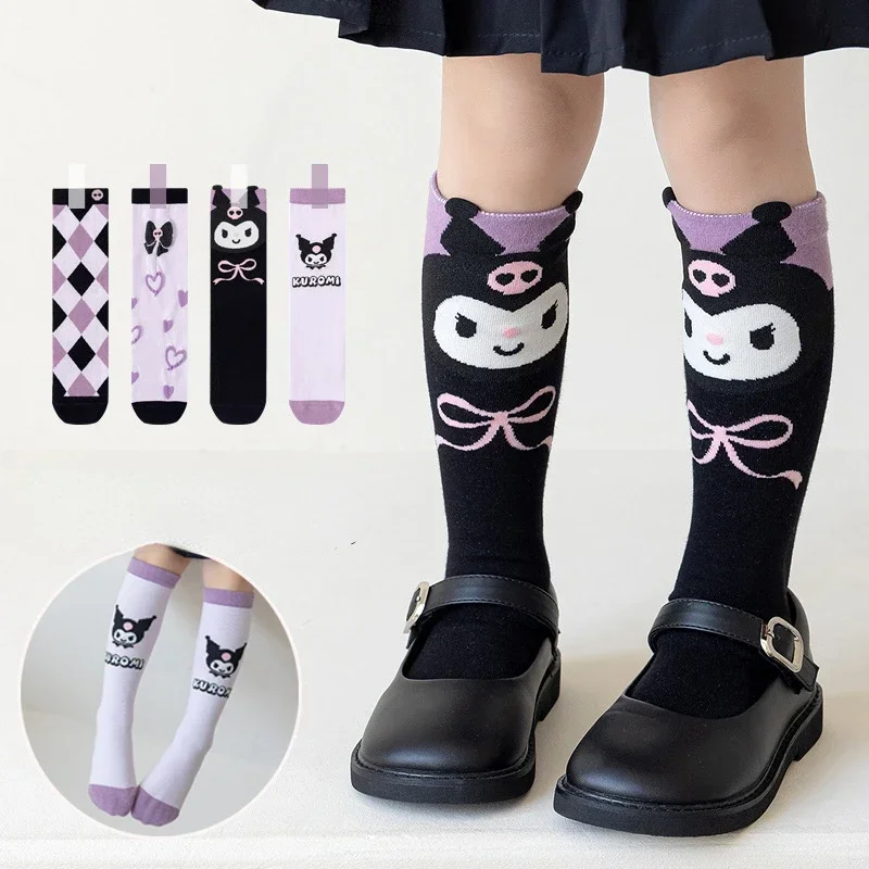 Kuromi Sanrio Cute Children's Top High Hat Socks Cute Cartoon Hat Cotton Baby Long Hat Girl Calf Sock Christmas Birthday Gift