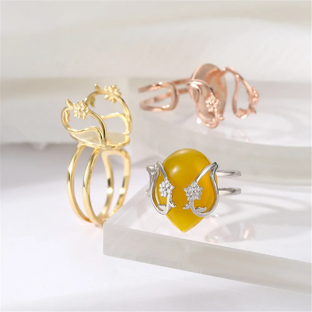 Ring Setting for 10x14mm Teardrop Cabochons Gold Plated 925 Silver Ring Base Adjustable Ring Blank RB184S